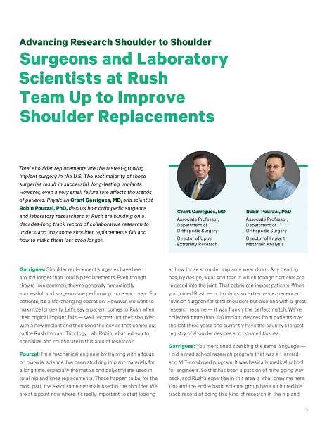 Advancing Research Shoulder to Shoulder: Surgeons and Laboratory Scientists at Rush Team Up to Improve Shoulder Replacements