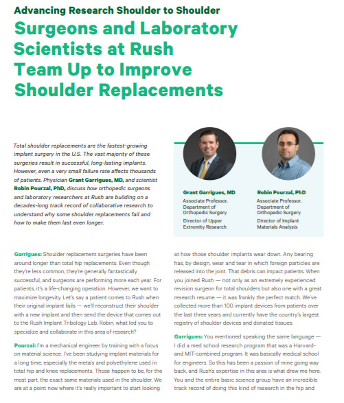 Advancing Research Shoulder to Shoulder Surgeons and Laboratory Scientists at Rush Team Up to Improve Shoulder Replacements