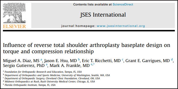 Influence of reverse total shoulder arthroplasty baseplate design on torque and compression relationship